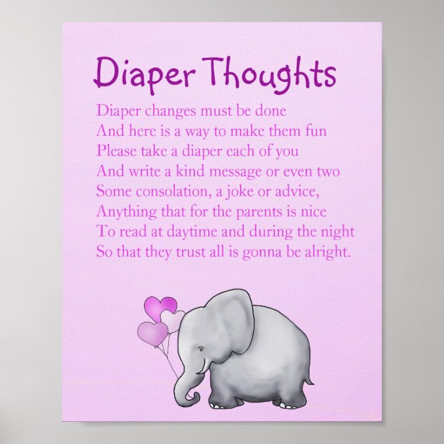 Pink Elephant Baby Dusche Windeln Gedanken Spiel Poster (Vorne)