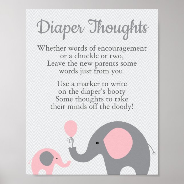 Pink Elephant Baby Dusche Windeln Gedanken Untersc Poster (Vorne)