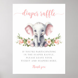 Pink Elephant Baby Duschkopf Windeln Raffel Poster