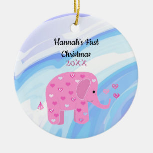 Pink Elephant Baby First Christmas Keramik Ornament