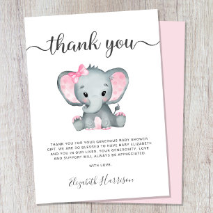 Pink Elephant Baby Girl Dusche Danke Karte