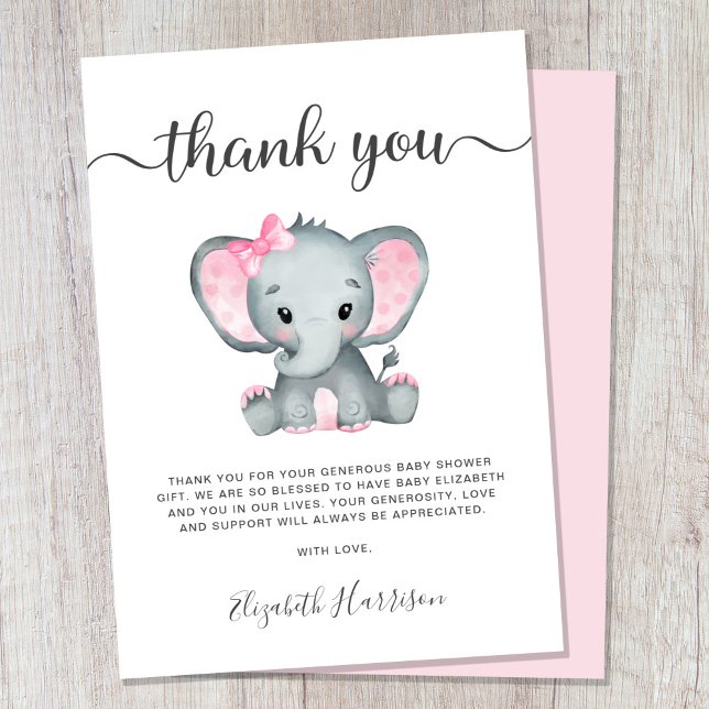 Pink Elephant Baby Girl Dusche Danke Karte (Von Creator hochgeladen)