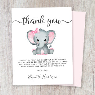 Pink Elephant Baby Girl Dusche Dankeskarte