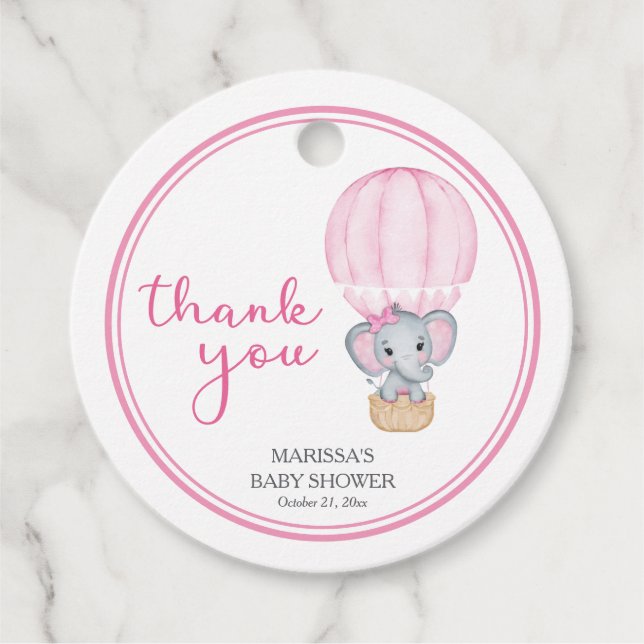 Pink Elephant Baby Girl Dusche Geschenkanhänger (Vorderseite)