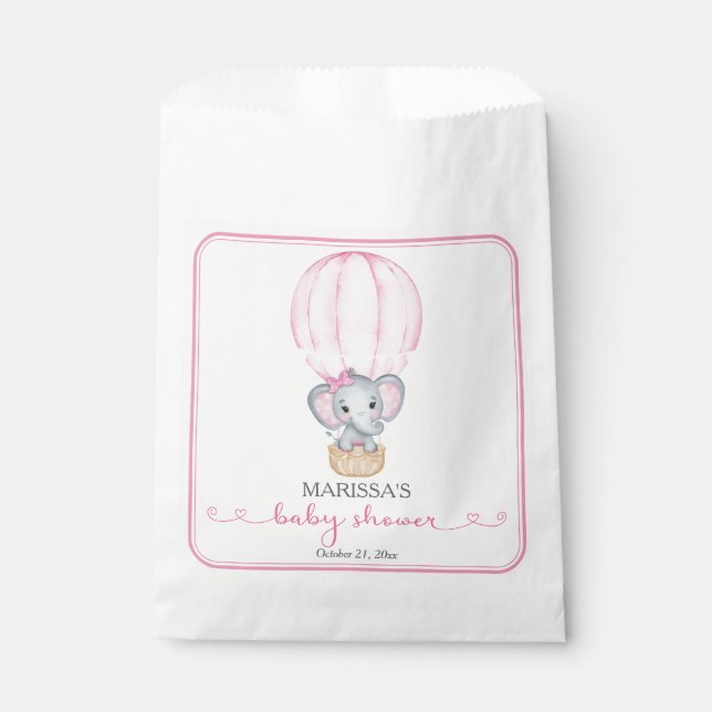 Pink Elephant Baby Girl Dusche Geschenktütchen (Vorderseite)