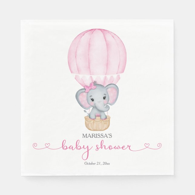 Pink Elephant Baby Girl Dusche Papier Napkin Serviette (Vorderseite)