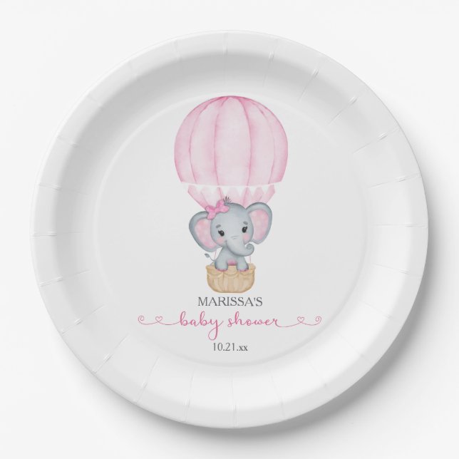 Pink Elephant Baby Girl Dusche Pappteller (Vorderseite)