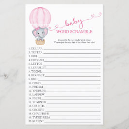 Pink Elephant Baby Girl Dusche Word Scramble Game