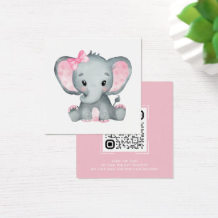 Pink Elephant Baby Shooter Registry QR Code Card
