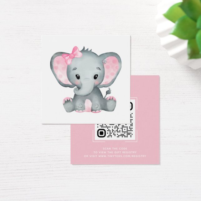 Pink Elephant Baby Shooter Registry QR Code Card (Schreibtisch)
