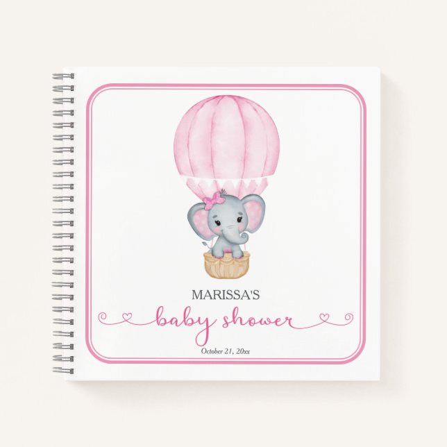Pink Elephant Baby Showbook Notizbuch (Vorderseite)