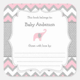 Pink Elephant Baby Showbücher Buchzeichen Quadratischer Aufkleber