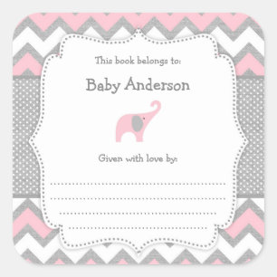 Pink Elephant Baby Showbücher Buchzeichen Quadratischer Aufkleber