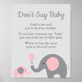 Pink Elephant Baby Shower Say Baby Game Sign Poster