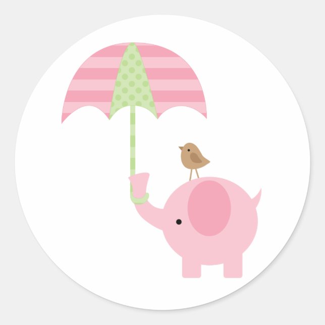 Pink Elephant Baby Shower Stickers (Vorderseite)