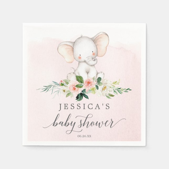 Pink Elephant Baby Showtail Napkin Serviette (Vorderseite)