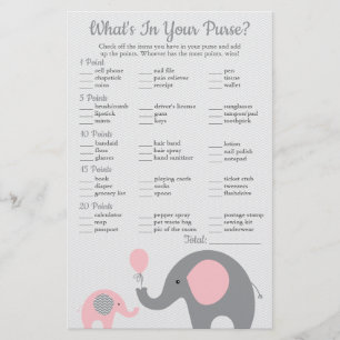 Pink Elephant Babydusche Was in Ihrer Handtasche i Flyer