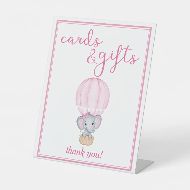 Pink Elephant Babyduschkarten und Geschenke Sockelschild (Vorderseite)