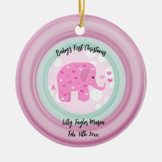 Pink Elephant Baby's First Christmas Keramik Ornam Keramik Ornament (Vorne)
