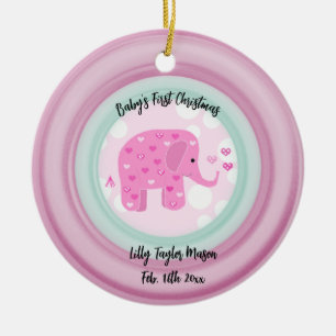 Pink Elephant Baby's First Christmas Keramik Ornam Ornament