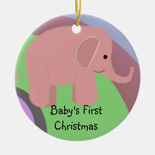 Pink Elephant Baby's First Christmas Keramik Ornament (Vorne)
