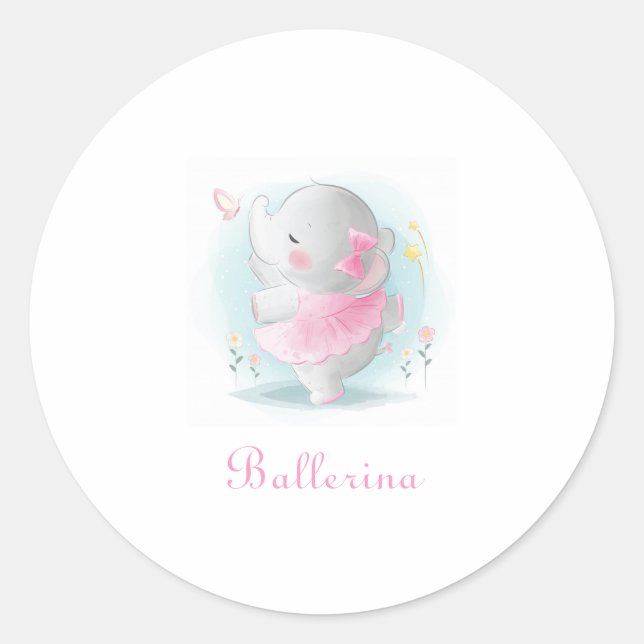 Pink Elephant Ballerina in Pink Tutu Script Baby Runder Aufkleber (Vorderseite)