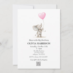 Pink Elephant Balloon Baby Dusche Einladung