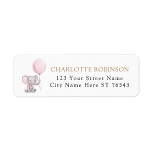 Pink Elephant Balloon Baby Dusche Rücksendeadresse