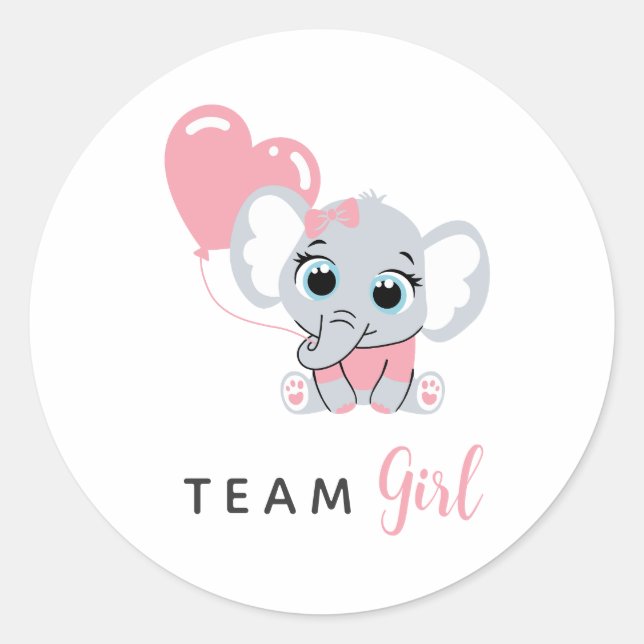 Pink Elephant Balloon Team Girl Gender Reveal Runder Aufkleber (Vorderseite)