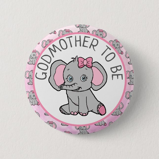 Pink Elephant Big Godmutter zu Baby Dusche Button (Vorderseite)