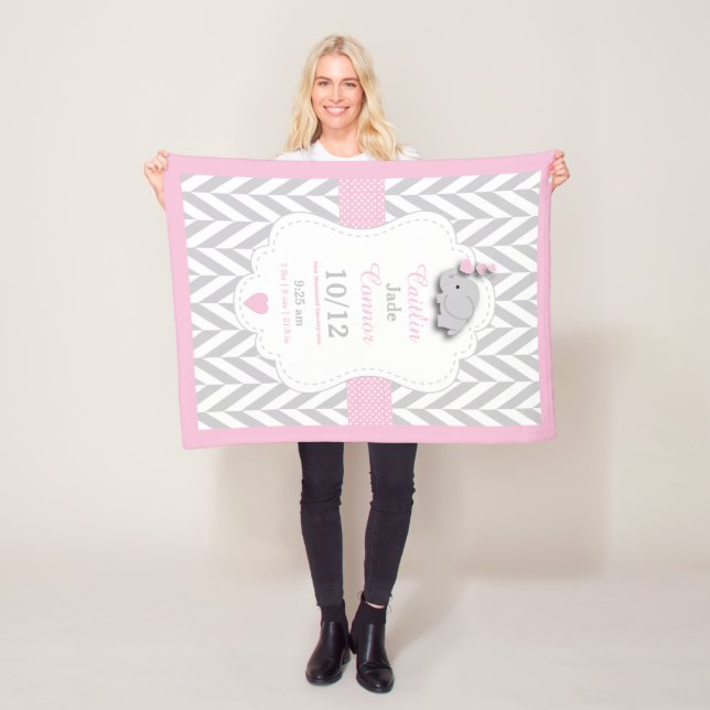 Pink Elephant Birth Keepake Design Fleecedecke (Beispiel)