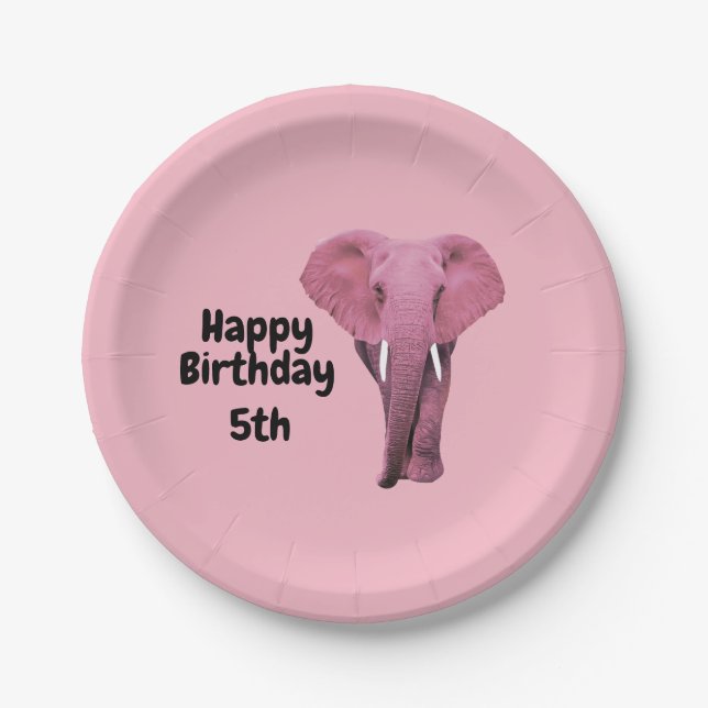 Pink Elephant Birthday Pappteller (Vorderseite)