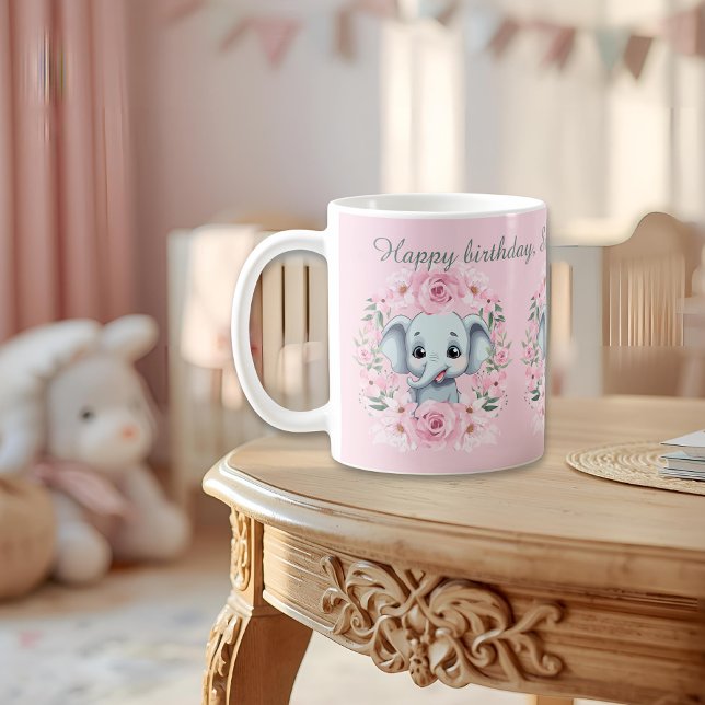 Pink Elephant Birthday Script Mug Kaffeetasse (Von Creator hochgeladen)