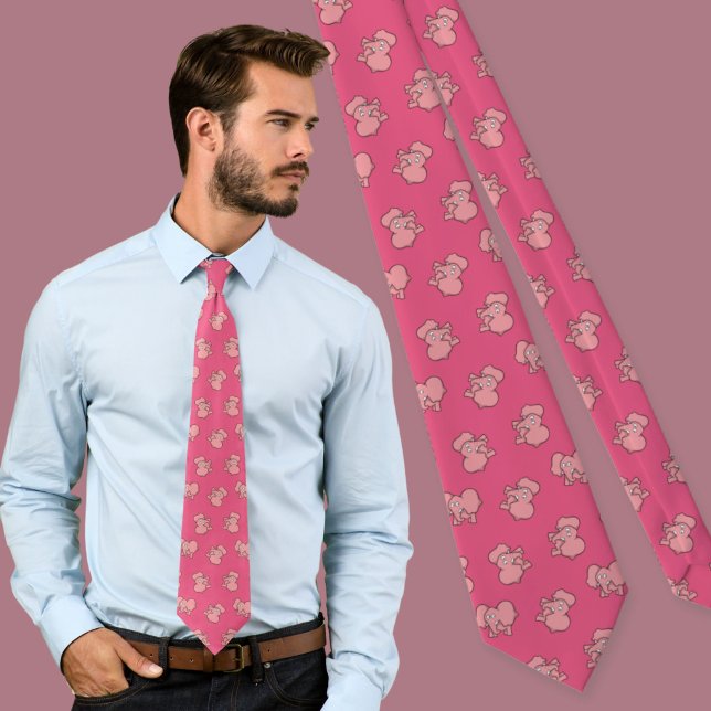 Pink Elephant Cartoon Pattern Neck Tie Krawatte (Von Creator hochgeladen)