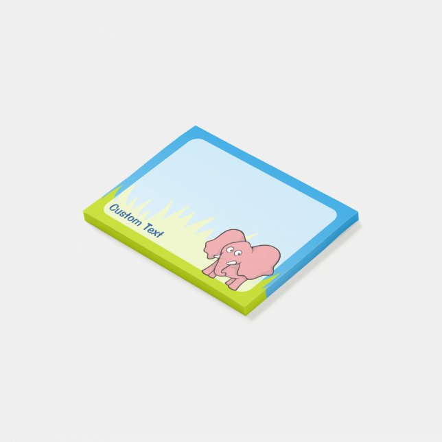 Pink Elephant Cartoon Post-it Klebezettel (angewinkelt)