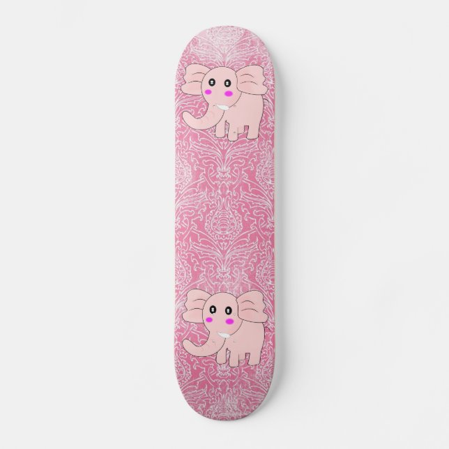Pink Elephant Damask Skateboard (Vorderseite)