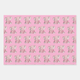 Pink Elephant Design Wrapping Paper Geschenkpapier Set