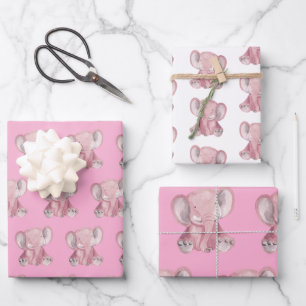 Pink Elephant Design Wrapping Paper Geschenkpapier Set