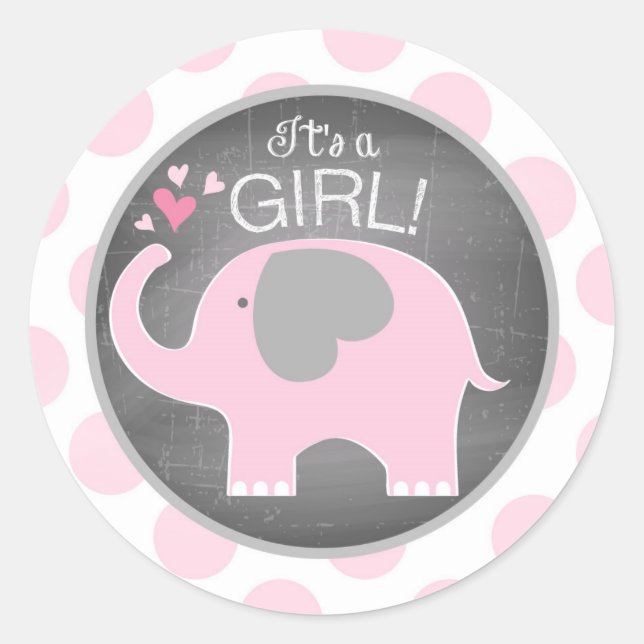 Pink Elephant Dot Girl Babydusche Runder Aufkleber (Vorderseite)