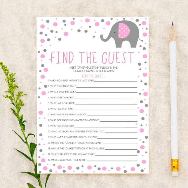 Pink Elephant Find Guest Baby Shower Game Briefpapier (Von Creator hochgeladen)