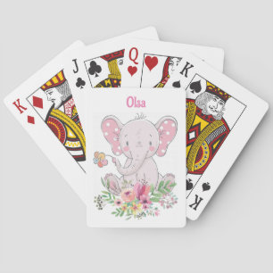 Pink Elephant Floral Playing Card Deck Spielkarten