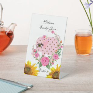 Pink Elephant Floral Rose Pedestal Zeichen Sockelschild
