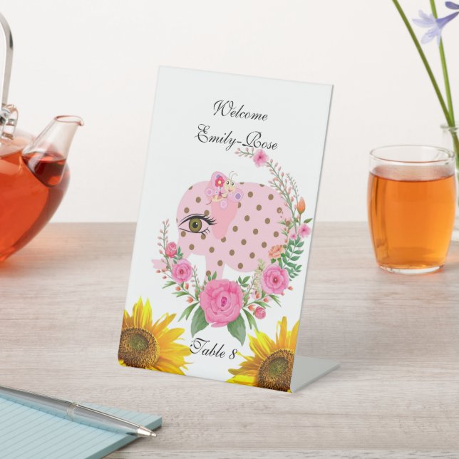 Pink Elephant Floral Rose Pedestal Zeichen Sockelschild (In SItu)