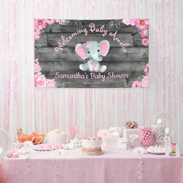 Pink Elephant Floral Tabletop Backbanner Zeichen Banner (Party)