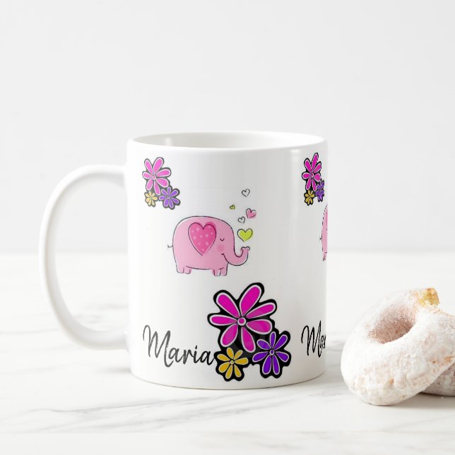 Pink Elephant Floral Tasse (Mit Donut)