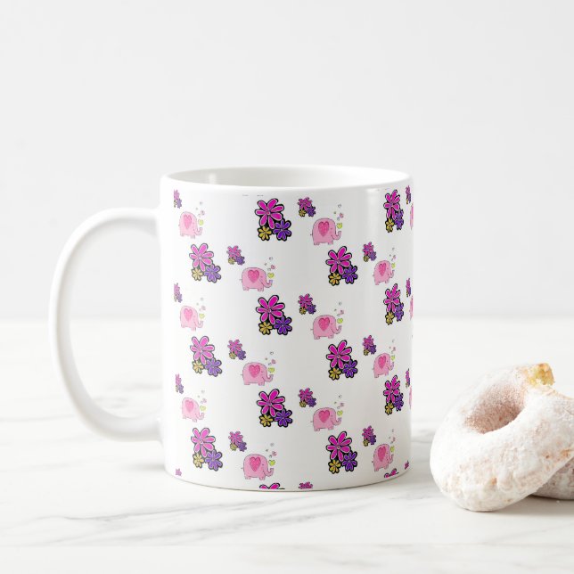 Pink Elephant Floral Tasse (Mit Donut)