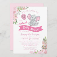 Pink Elephant & Floral Virtual Baby Girl Dusche