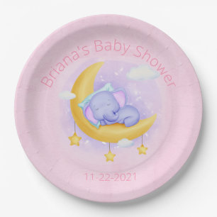 Pink Elephant Girl Baby Dusche Pappteller
