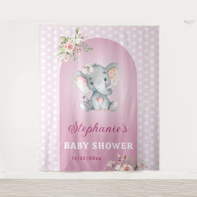 Pink Elephant Girl Babydusche Kleines Erdnuss Foto Wandteppich (Vorderseite)