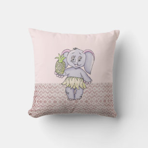 Pink Elephant Girl Modern Baby for Kids Grau Kissen